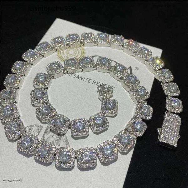 

Hip Hop Rock Sugar Moissanite Iced Out Dia Necklace Fashion Men Jewelry Solid Sier Cuban k Chain