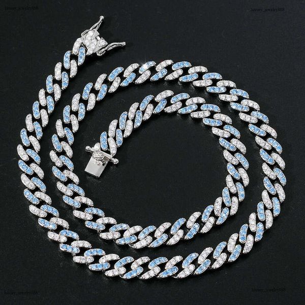 

Luxury Hip Hop Necklace 9mm single row blue and white ice out VVS Moissanite Hip Hop Cuban even men and women Free delivery