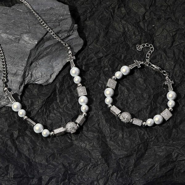 

Luxury designer sterling silver cross necklace, pearl copper inlaid ice out VVS Moissanite hip Hop necklace bracelet for men and women Free delivery
