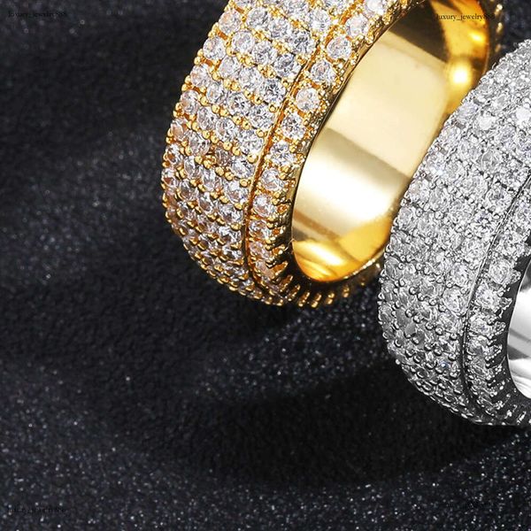 

Luxury Hip Hop five row all sterling silver ice out VVS Moissanite rings Fashion simple for men and women Free delivery