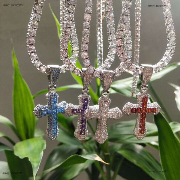 

Luxury designer Pendant Purple Ice Out VVS Moissanite Pendant Men Women Cross Hip Hop Necklace with FREE shipping