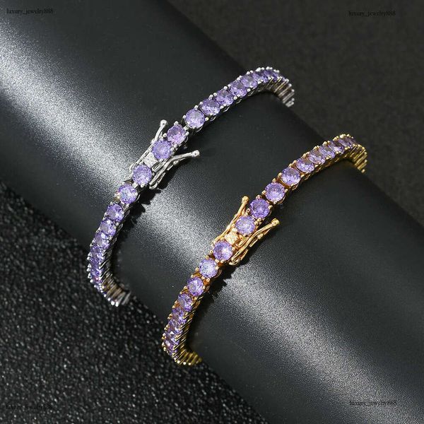 

Bracelet 4mm sterling silver set Purple Ice out VVS Moissanite tennis Bracelet Men Women Couple Hip Hop Free delivery