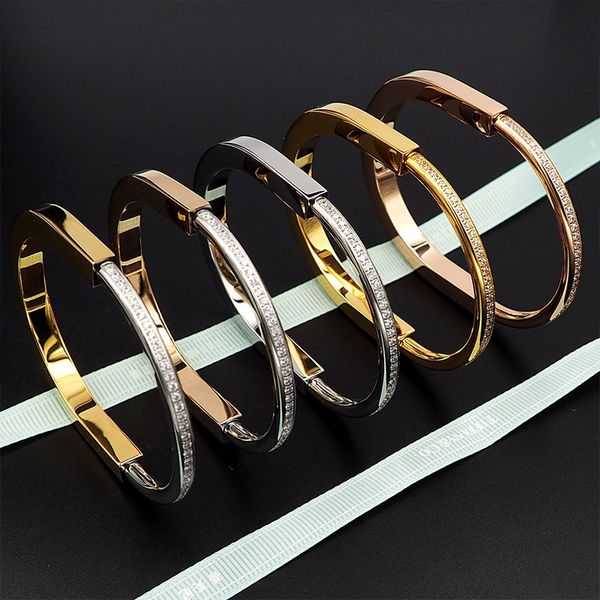 Classic brand U-shaped t bracelet luxurious semi diamond cuff bracelet fashionable charm 18k gold designer bracelet for women's jewelry