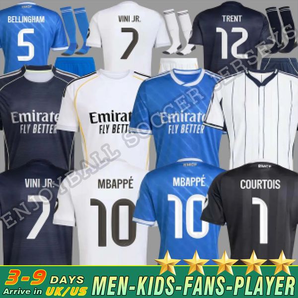 

25 26 MBAPPE BELLINGHAM VINI JR soccer jerseys real HUIJSEN valverde ARDA GULER 2025 football shirt VALVERDE Camisetas MaDrIdS men kids Baseball TRENT US Pack AAAAA, 25 26 third adult+patch