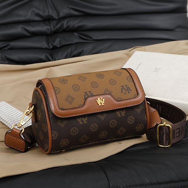 

Small women's new all-in-one cylindrical printed temperament ladies single shoulder crossbody bag 2025s hot, Brown