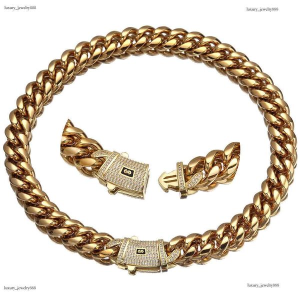 

6-14mm Hip Hop Solid Stainless Steel Miami Cuban k Chain Zircon Clasp Mens Simple High Polished Jewelry