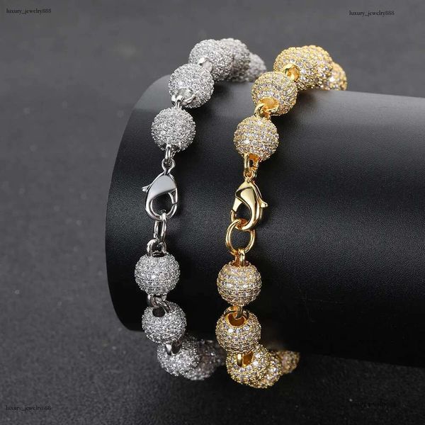 

Luxury designer 8mm Hip Hop Ice Out VVS Moissanite Round bead ball Chain bracelet Gold Plated Sterling Silver Men's and Women's Jewelry Free shipping