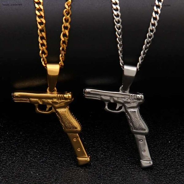 

Gold Pistol Necklace Mens Necklaces Stainless Steel Gun Pendant Hip Hop Jewelry