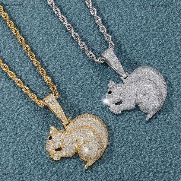 

Luxury designer cartoon Squirrel Pendant Sterling silver ice out VVS Moissanite, Hip Hop necklace for men and women free shipping