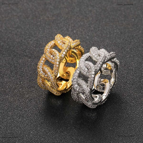 

Luxury designer new Cuban chain plated with real gold, micro-inlaid ice out VVS Moissanite, hollowed-out all-diamond men's and women's hip hop rings
