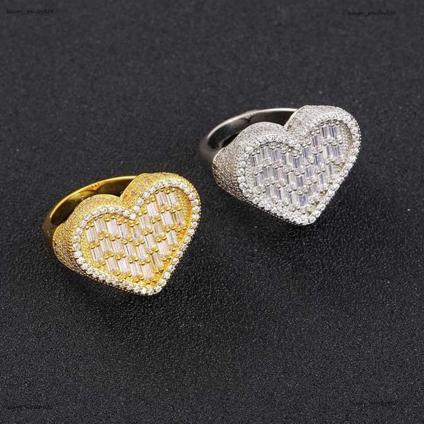

Luxury designer Ice out VVS Moissanite, heart-shaped hip hop rings for men and women