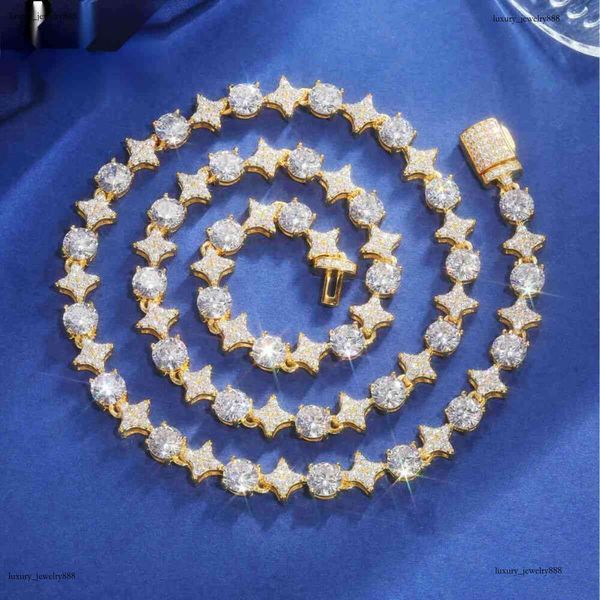 

Sterg Sier Star Round Moissanite Tennis Chain Necklace New Design Hip Hop Couple Fine Jewelry Femme For Valentine
