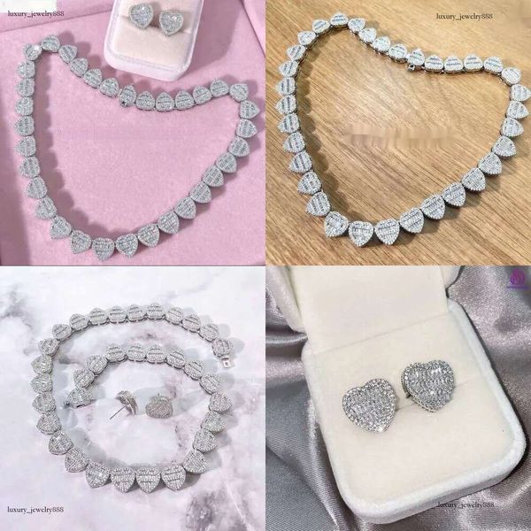 

Women Heart-shaped Necklace Fine Jewelry Fashion Sier Iced Out Dia Vvs Moissanite Hip Hop Cuban Chain