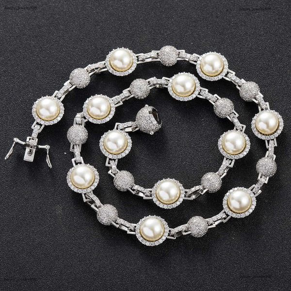 

Luxury Hip hop Ice out VVS Moissanite Pearl necklace bracelet for men and women Free delivery