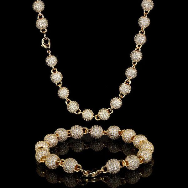 

Luxury designer 8mm Hip Hop Beadball Necklace Bracelet Ice Out VVS Moissanite Women Men's Necklace Bracelet with FREE shipping, Silver