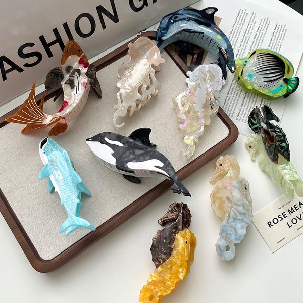 New Ocean Series Acetate Hair Clips Dolphin Whale Jellyfish Hair Grip Large Hair Clips Back of the Head Hair Accessories