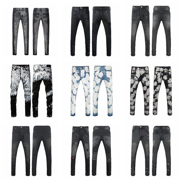 

Men's Jeans American High Street Purples Men Classic Black Inkjet Streetwear Stretch Slim Denim Long-pants Hip Hop Casual Trousers, Purple