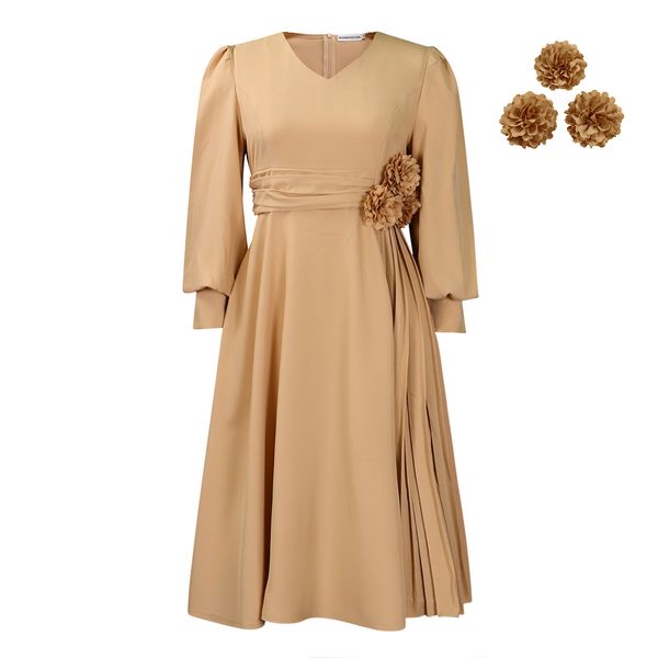 

002 Stylish, elegant, solid color A-line dress, plus size, Color7