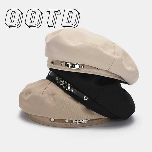 Breathable Octagonal Cap Adjustable Strap Solid Color Decor Cotton Painter Hat Metal Buckle Beret Outdoor Sun Protection Hat W251117