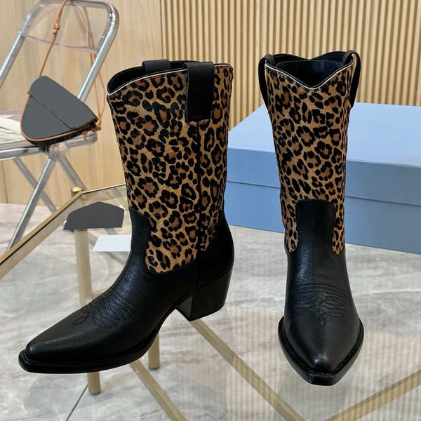Women Mid-calf Boots Genuine Leather Top Quality Thick Heel Pointed Toe Short Boots 33094