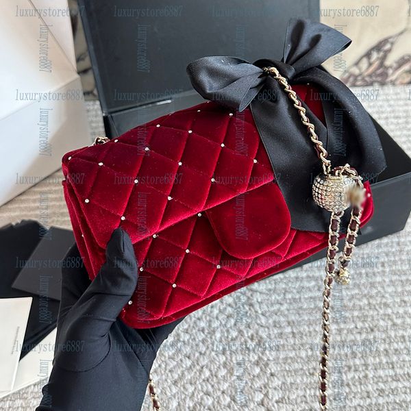 

Silk Bow Decoration Ladies Designer Mini Flap Bag with Top Handle Velvet Diamond Lattice Quilted Golden Hardware Metal Chain Shoulder Handbag Crossbody Purse 20cm 9, 85#