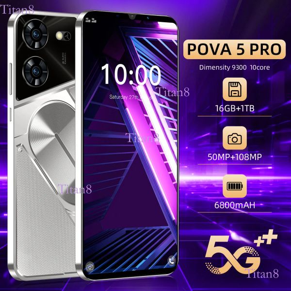 New 5.5-inch Pova 5 Pro phone 16+1T Android smart Cell Phones Unlock Phone Androids Camera Telephone HD Display Face Recognition