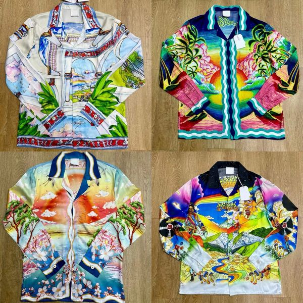 

25ss Casabalnc Outerwear Lightweight Silk Shirt High-End Sense Tops Trendy New Arrivals with Pattern Prints Unisex Designer Casual Long-Sleeve Loose Silk Shirts tn, Rose