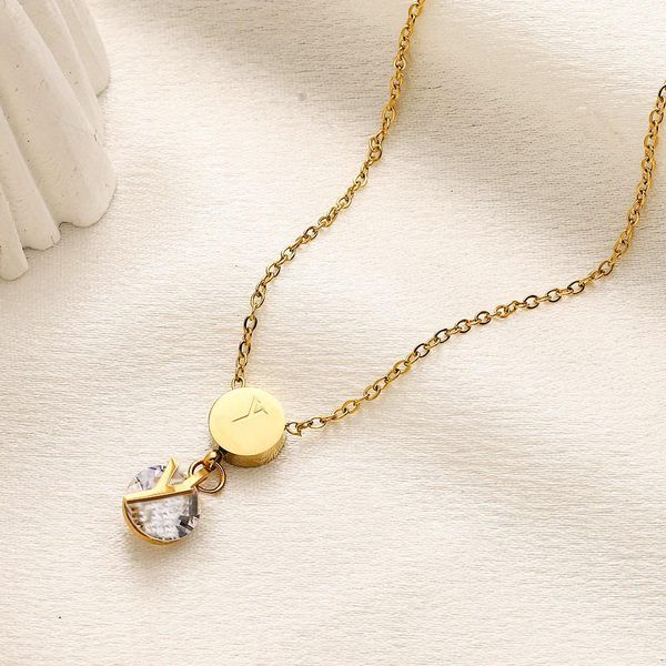 

Never Fading Gold Plated Brand  Pendants Necklaces Stainless Steel Letter Choker Pendant Necklace Beads Chain Jewelry gift for women, Color#3