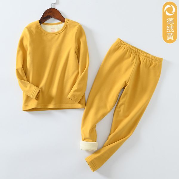 J41 autumn clothes thick warm underwear plus velvet girls pajamas set children autumn and winter middle and large children plus velvet