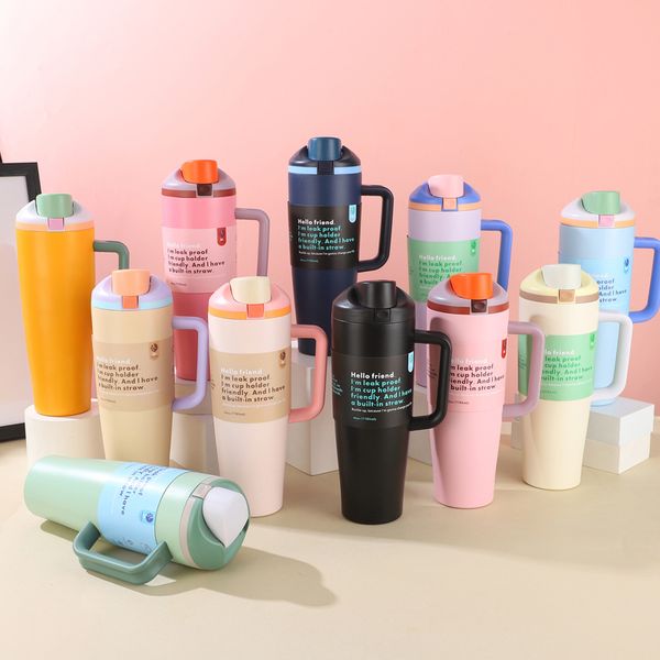 40oz Tumblers Insulated Stainless Steel Leak Proof Water Bottle with Built-in Straw and Side Handle For Travel Work School and Sport BPA Free Water Cup Thermos Cup