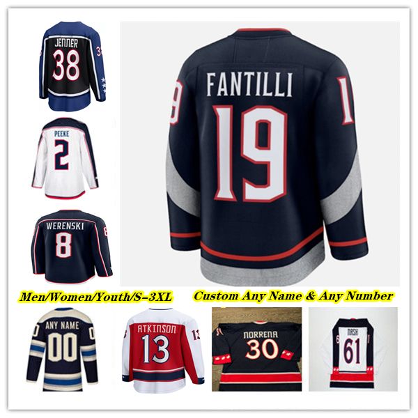 

#38 Boone Jenner Kirill Marchenko Ice Hockey Jersey BlueJackets Charlie Coyle Sean Monahan Adam Fantilli Mathieu Olivier Dmitri Voronkov Zach Werenski Sean Monahan, Men navy style