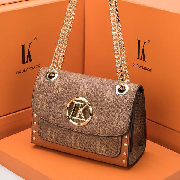 

LK Luxury High end Genuine Leather Small for Women's 2022 New Counter Chain Crossbody Bag, Classic brown small