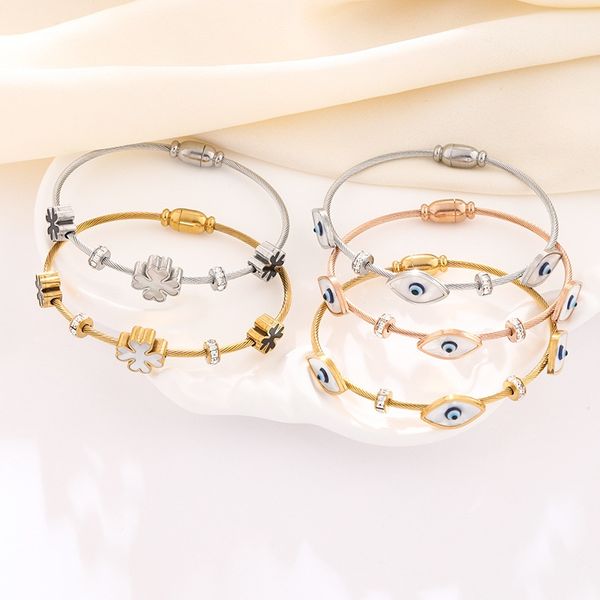 

hot selling 2025 new fashionable stainless steel white shell black agate bracelet blue eye/flower bangle accessory simple high-end routine jewelry
