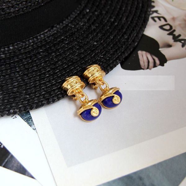 

In Stock 2025 Retro Court Eco-friendly Brass Lapis Earrings Ear Drops Rust-proof Waterproof Fashion Exquisite Women Design sense Jewellery