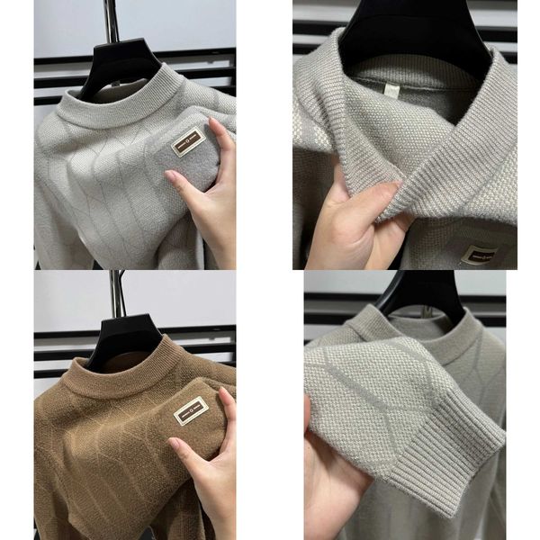

A5High Quality Luxury mens knitted sweater with plain neck jacquard thickened warm plow winter new style simple and fashionable version suitable for 5e, Black