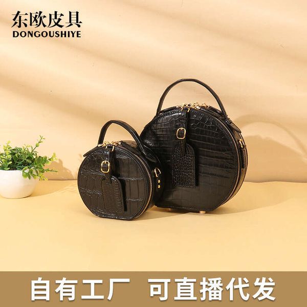

2025 high-end Siamese crocodile small round luxury women's single shoulder crossbody bag genuine leather, Black
