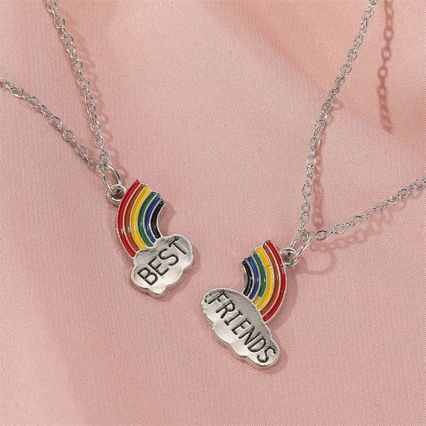 Personalized Friend Rainbow Best Friends 2-Piece Splicing Necklace Cartoon Jewelry