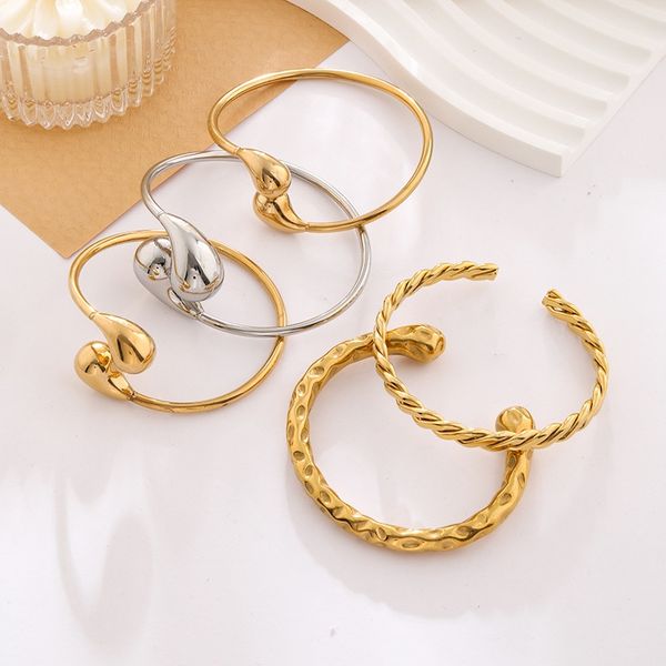 

Bestseller 2025 Fashion Stainless Steel Bracelet Golden C-Shaped/Twisted/Hollow Water Drop Feature Bangle Waterproof Rust-proof Women Simple Jewelery