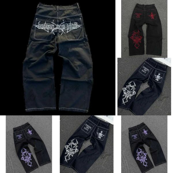 

A5 HCW Vintage Jeans Y2K Clothes Mens Womens Hip Hop Letters Embroidered Stripes Washed jnco jeansVintage Baggy Jeans Wide Leg Trousers, 6_color