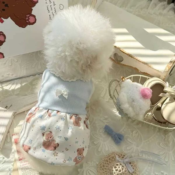 

Pet Autumn/Winter Bear Lace Splicing Bottom Shirt Teddy Pet Cat Tank Top Skirt Puppy Clothes Dog Dresses for Small Dogs C251118, 1_color