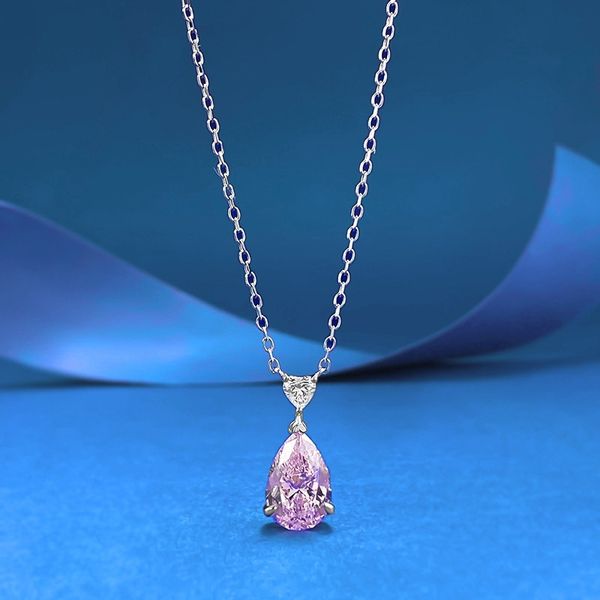 

2025 Sweet Style 925 Sterling Silver Pink Sapphire Water Drop Pendant Necklace Ladies Chain Features Simple Unique Design For Party Jewelry