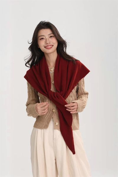 K448 Cross-border new cashmere feel triangle scarf shawl women's Korean version simple outer wear cloak warm scarf long neck