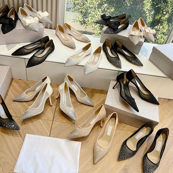 Dress Shoes Wedding Rhinestone Lace Pointed High Heels Women shoes Sexy Sandals Flat 6.5cm 8.5cm Heel 984