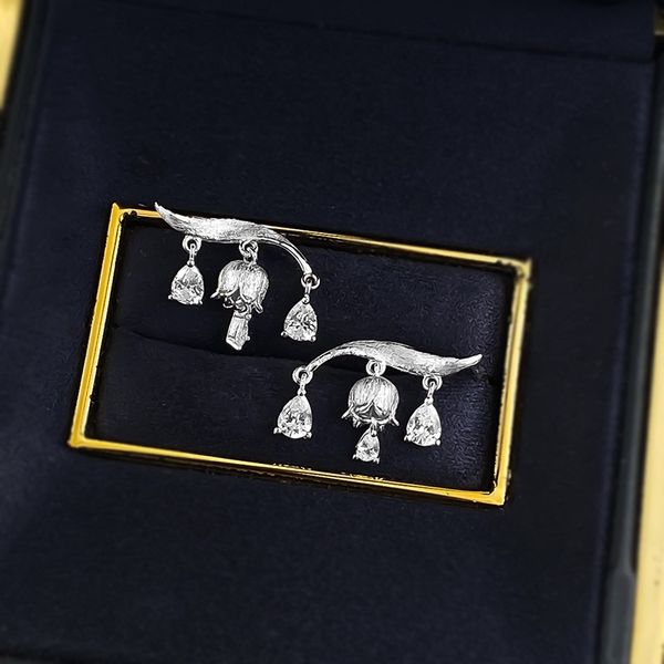 

2025 Unique Design 925 Silver Water Drop Zircon Lily Of The Valley Ear Studs For Women Personalized Fashion Earrings Women Jewelry
