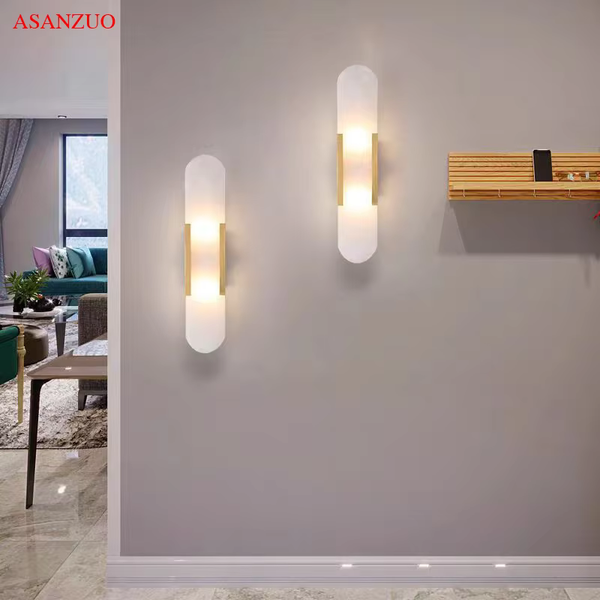 

Elegant Jade Stone & Marble Wall Lamp - Modern Gold Sconce for Home Decor