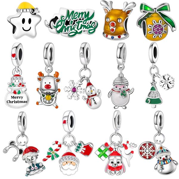 FewDook Hot Sale Silver Plated Elk Santa Claus Snowman Snowflake Charms Beads Fit Pan Bracelet Making For Woman Christmas Jewelry Fashion Pendant