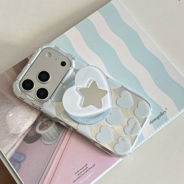 Pink Blue Heart Magnetic Phone Case Compatible with iPhone 17/16 Pro Cartoon Stand Protective Case iPhone 15/14