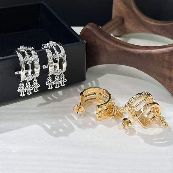 

Mens Earrings Hip Hop Stud Earrings Luxury Hoop Earrings Cross Stud Earrings for Men Women Punk Vintage Gold Silver Color Unisex Party Jewelry