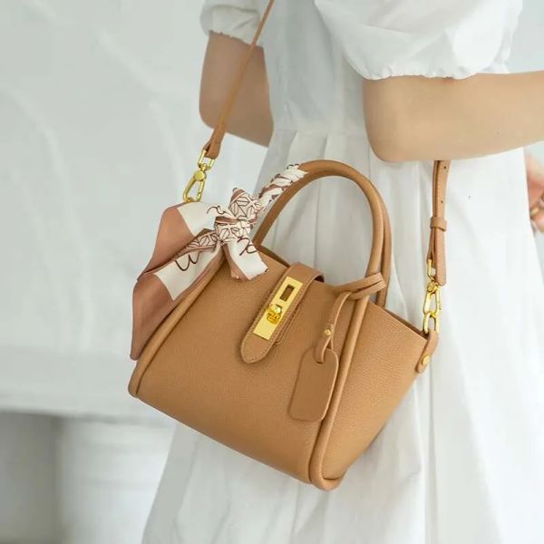 

Women's Natural Cow Genuine Leather Shoulder Bag Female High Quality Designer Handbags Ladies Fashion Tote Crossbody Bags, White