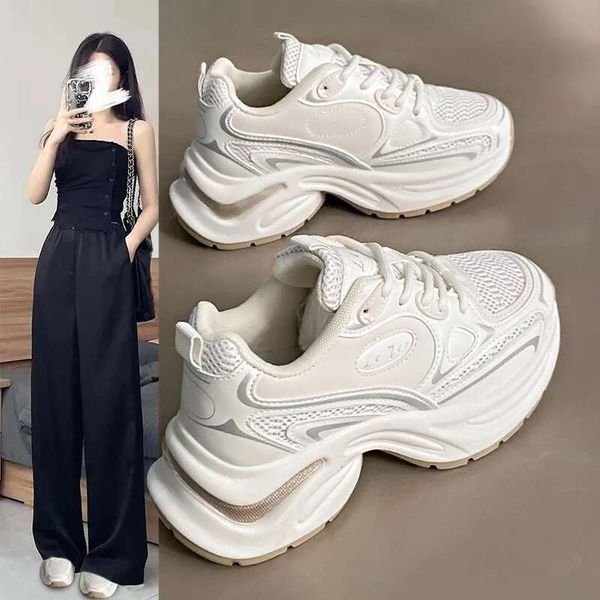 

Women's Fashionable Thick Soled Height Increasing Sports Shoes Casual Solid Color, Silver